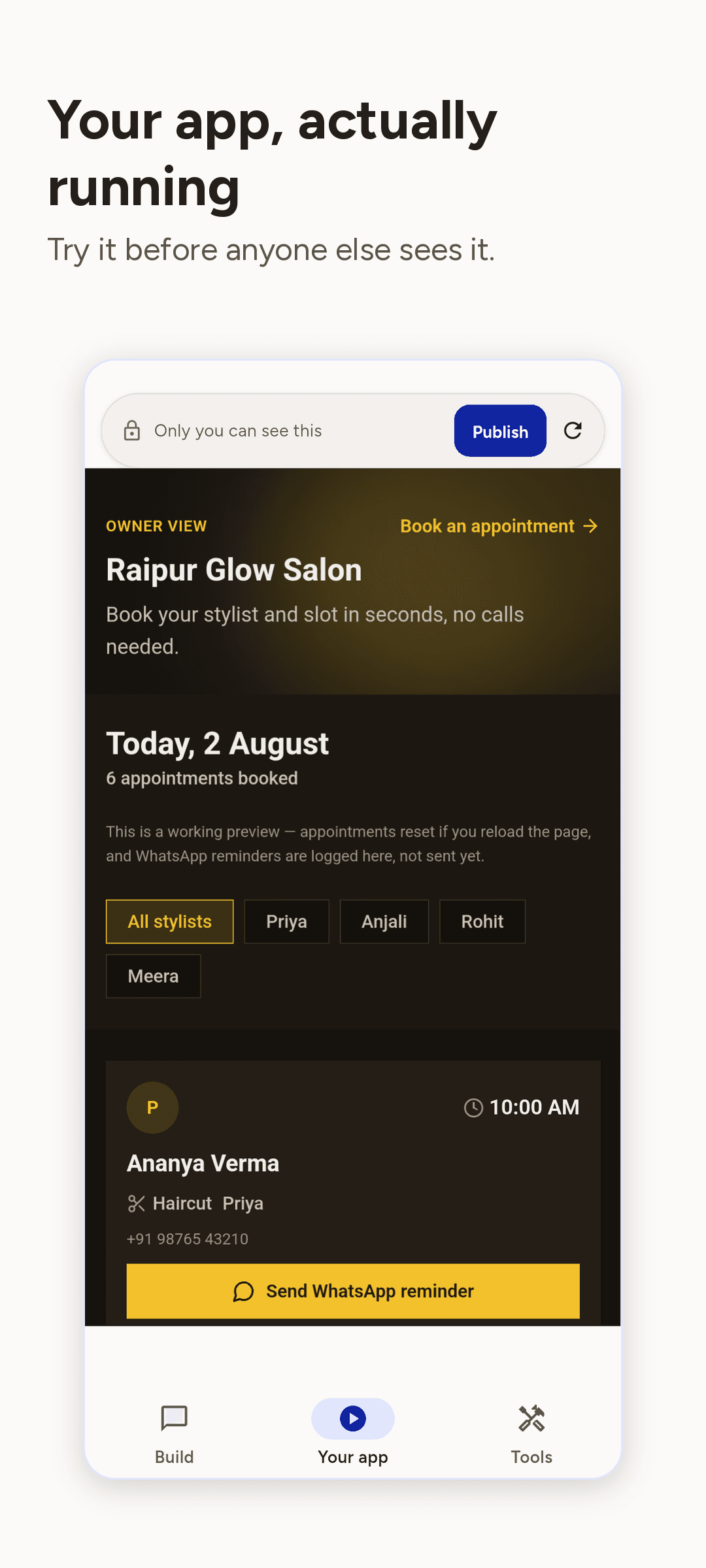 The finished app running inside the phone